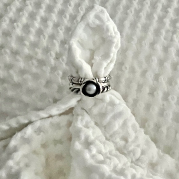 Pandora Sterling Silver and Grey Pearl 3 Ring Set Size 8 - Picture 9 of 16